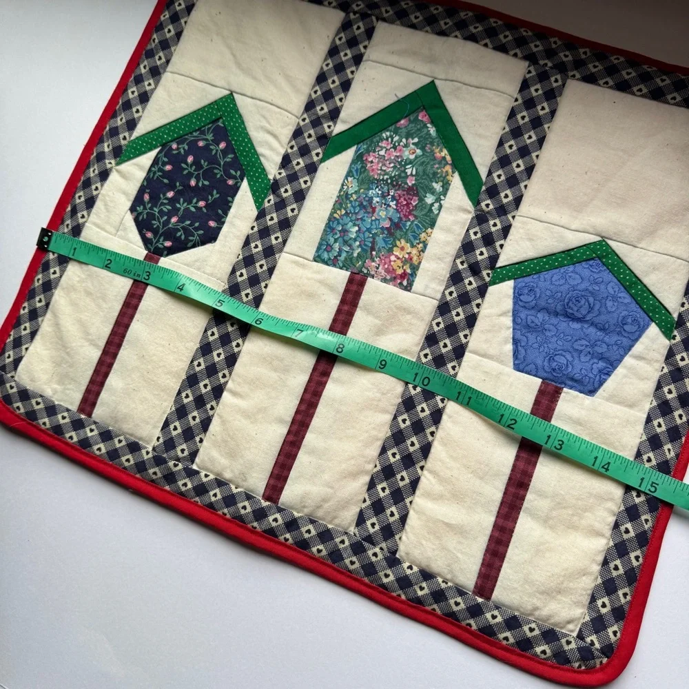 Vintage Handmade Patchwork Quilted Placemat Bird House red blue cottage rustic